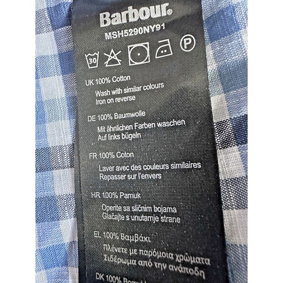 Barbour Men's Kinson Gingham Short Sleeve Button-Down Shirt Navy Blue White M - Picture 5 of 5